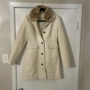 Xhilaration Cream Textured Peacoat with Faux-Fur Collar
